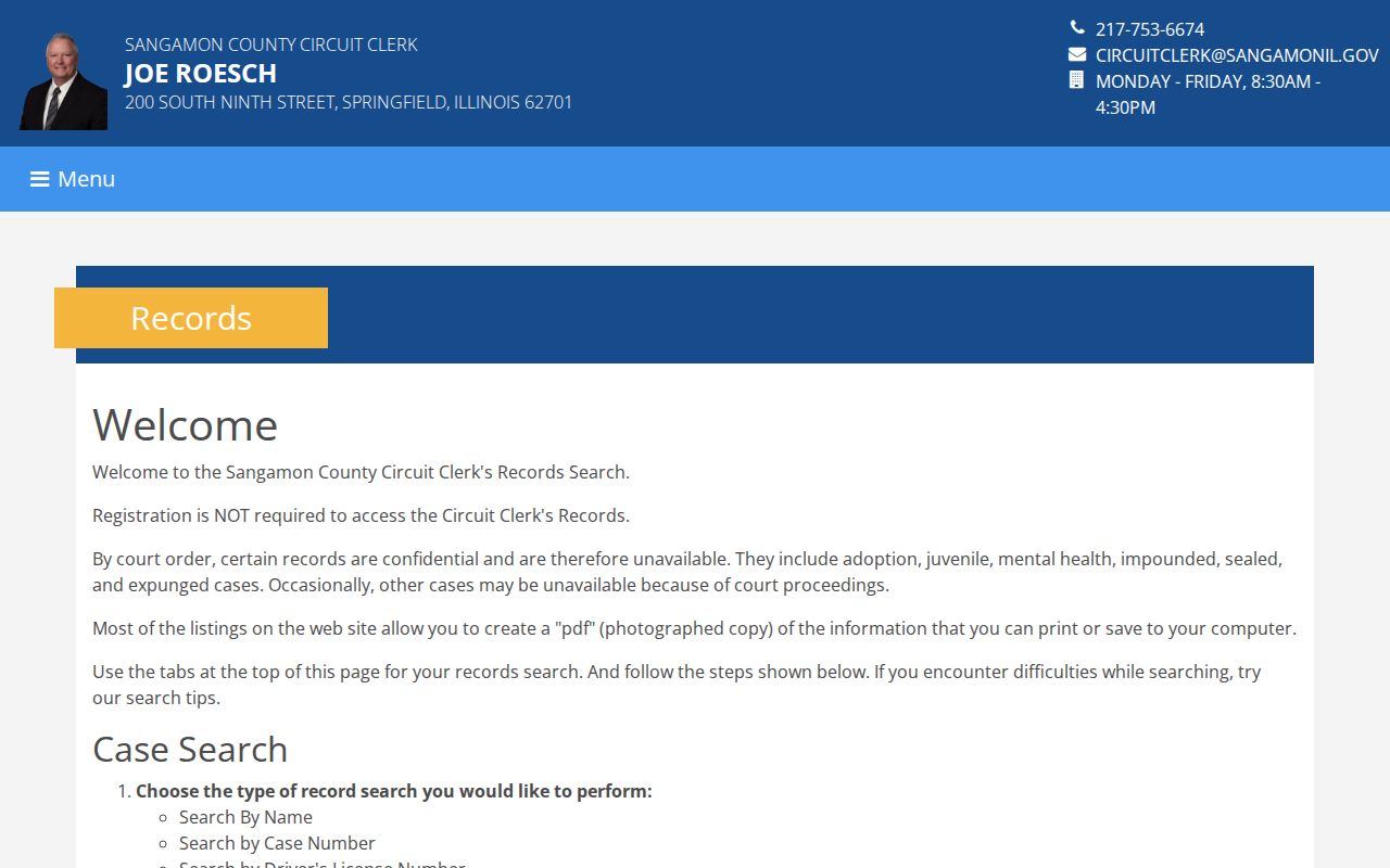 Sangamon County court case lookup Circuit Clerk search guide