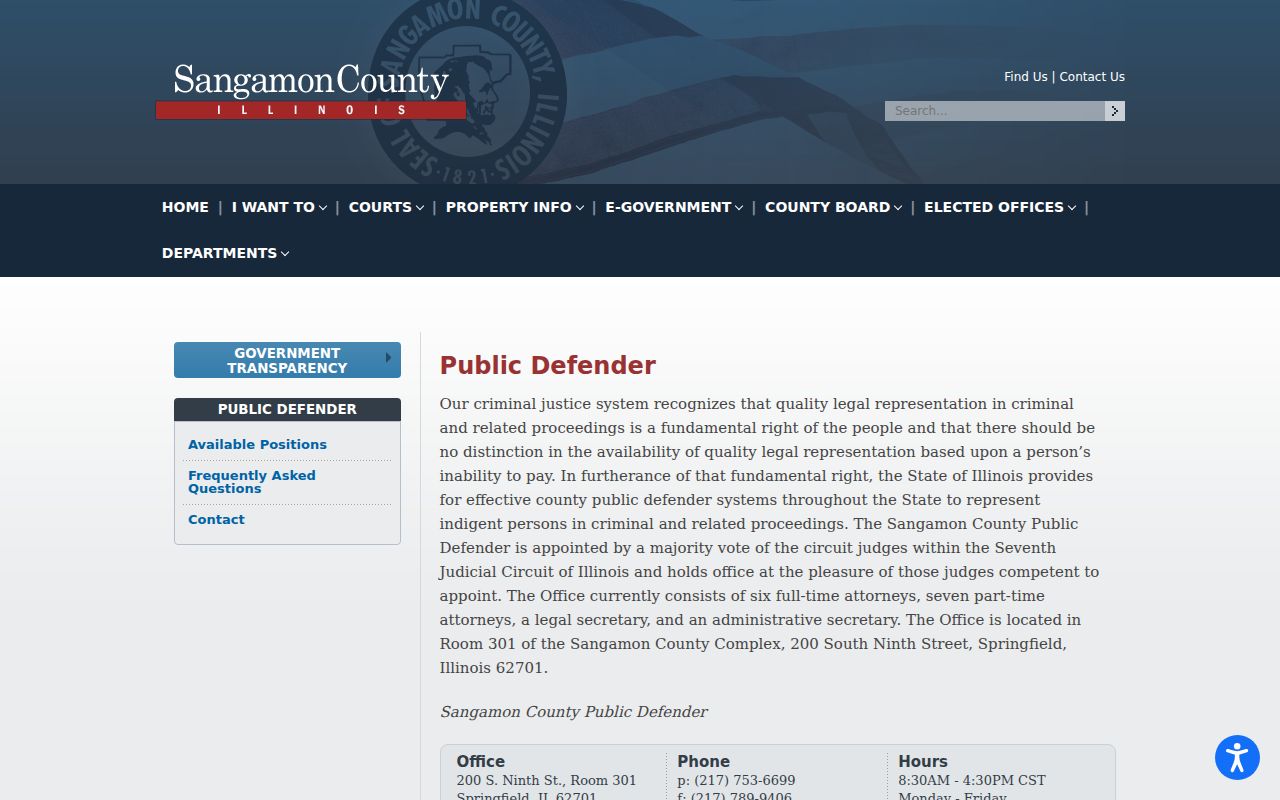 Sangamon County court case lookup Public Defender office