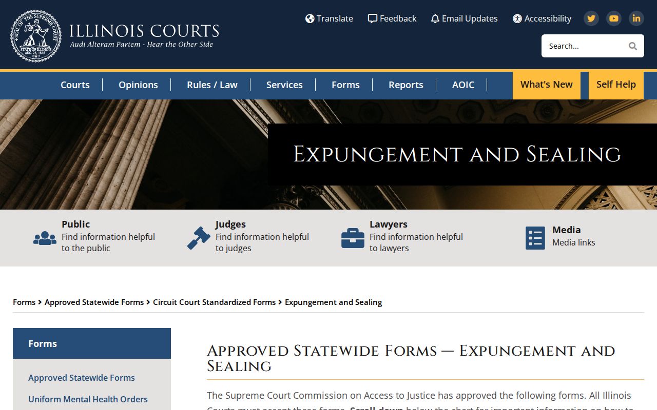 Sangamon County criminal history expungement and sealing forms