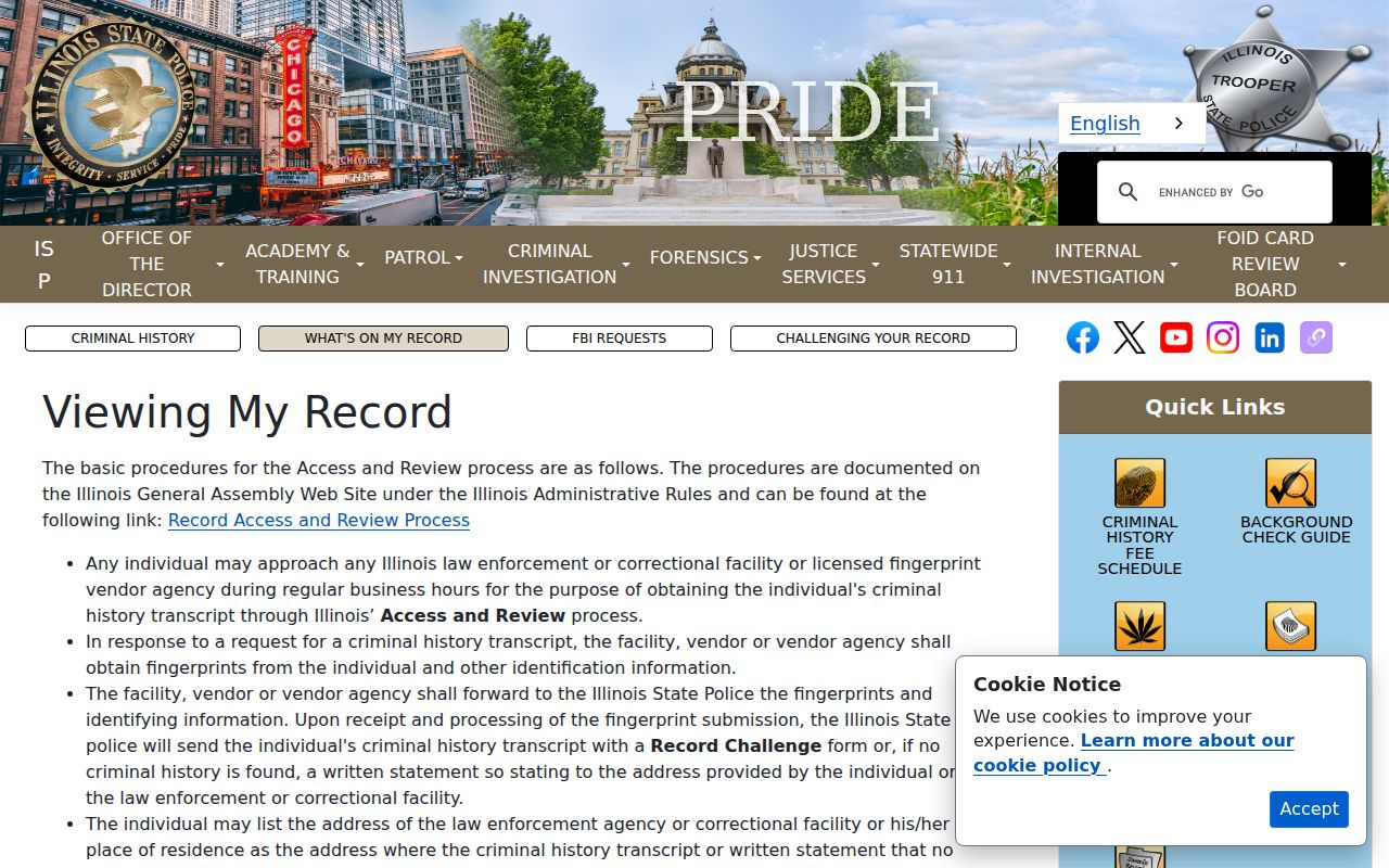 Sangamon County criminal history ISP Access and Review instructions