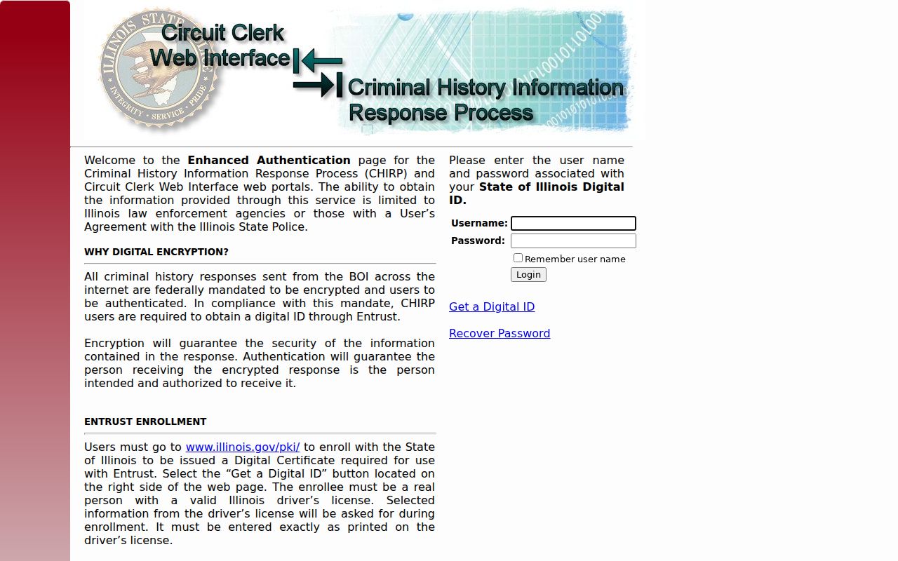 Sangamon County criminal history ISP CHIRP portal