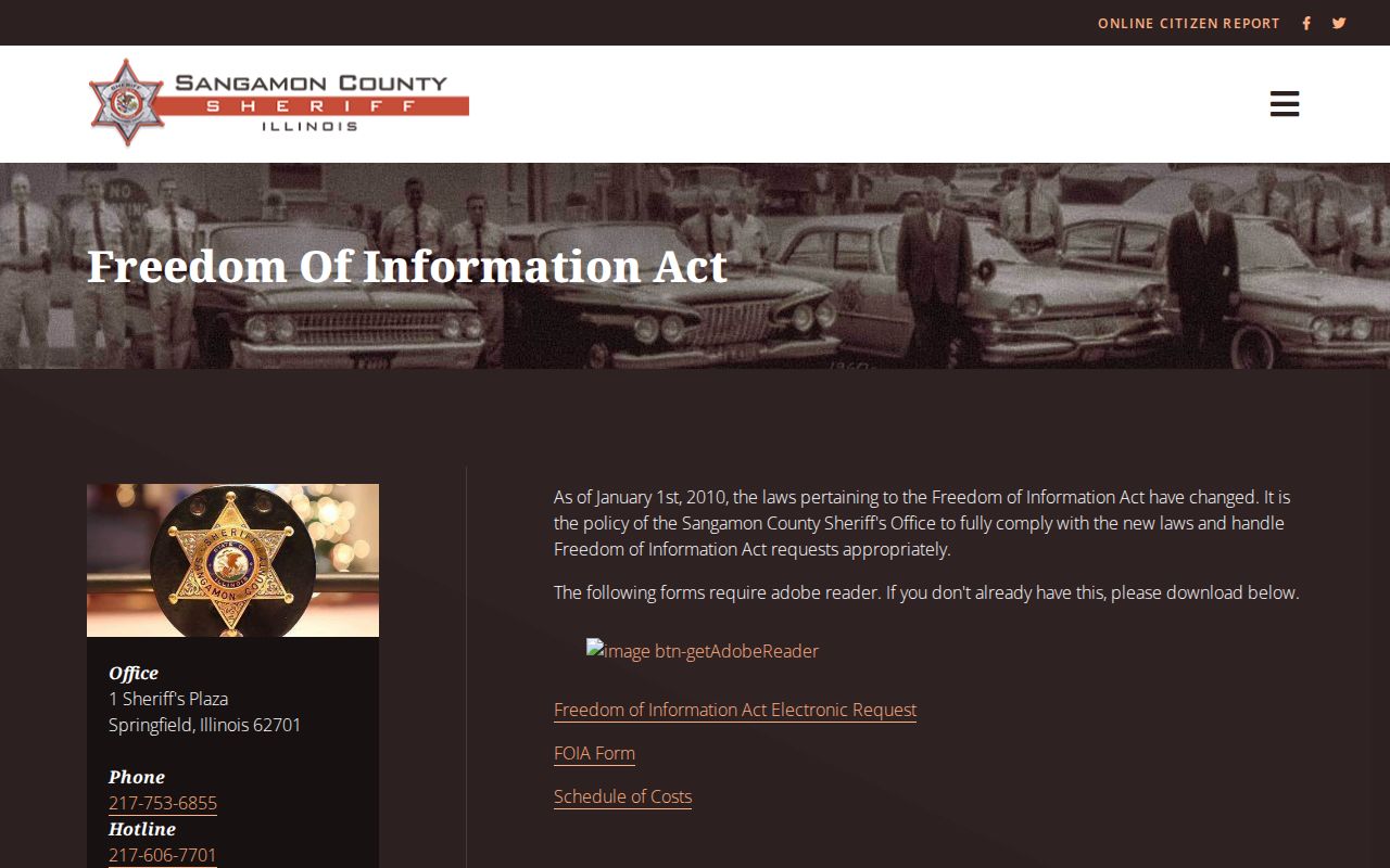 Sangamon County criminal history sheriff FOIA request page