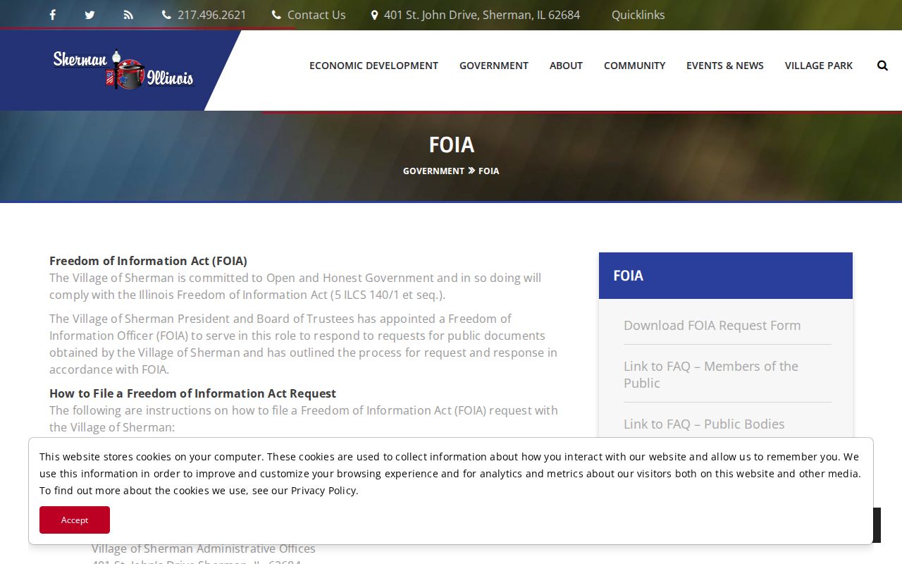 Sherman record check FOIA instructions